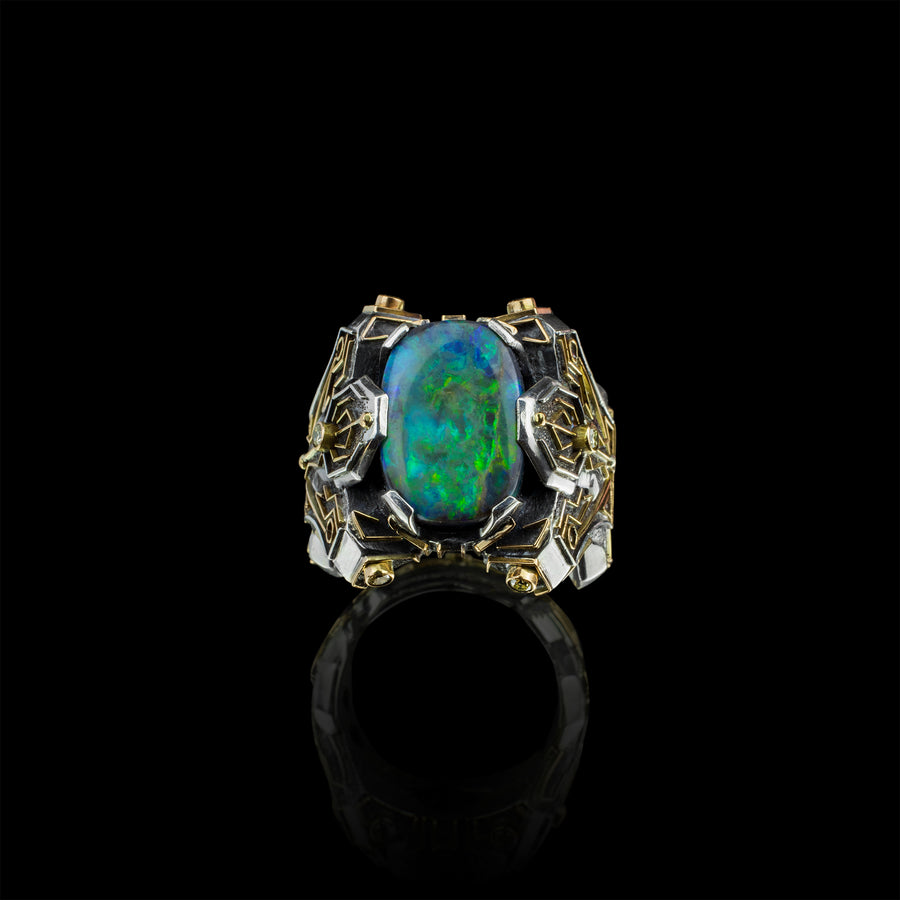 COSMOS 21k Gold Diamonds Black Opal Ring