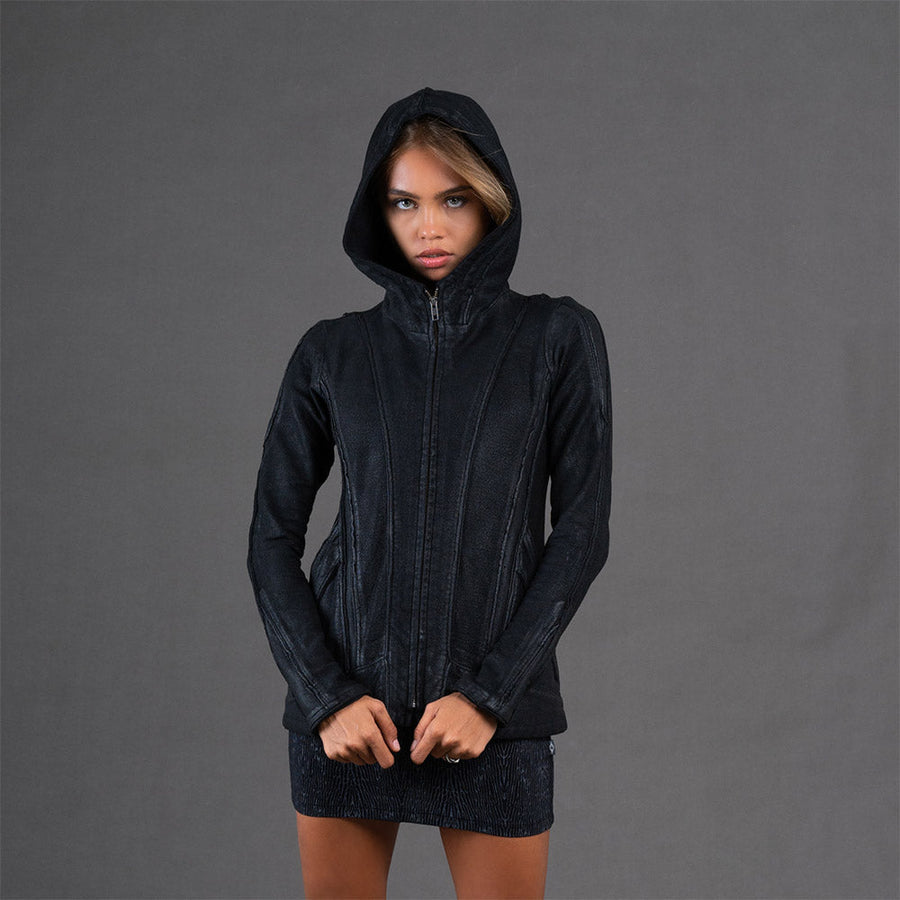 AYLO Black Waxed Hoodie Women's Jacket