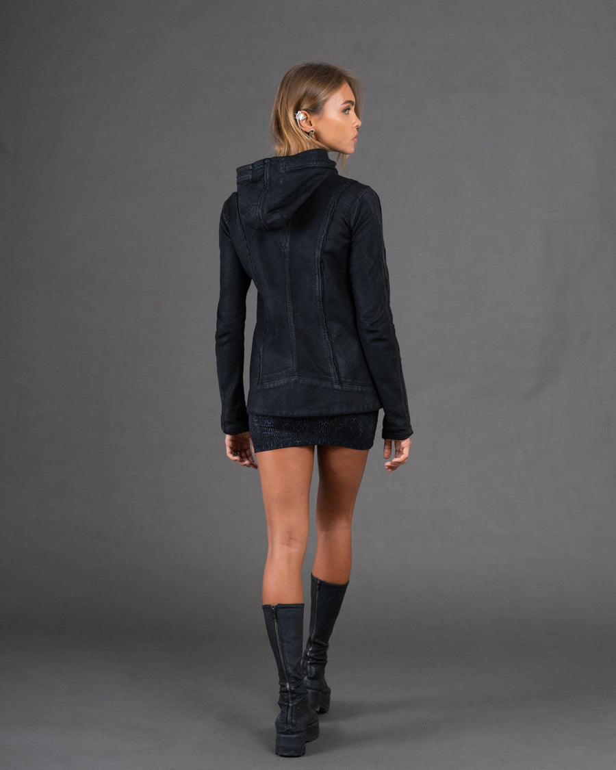 AYLO Black Waxed Hoodie Women's Jacket