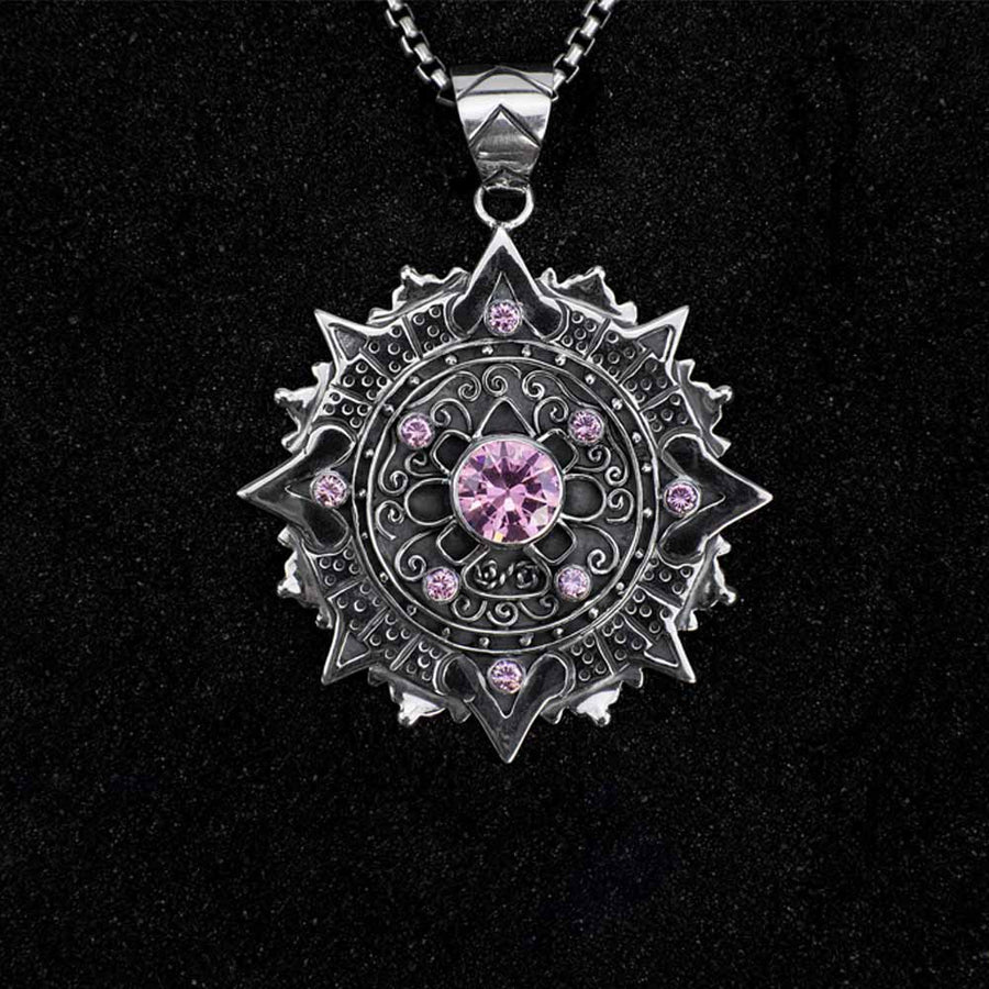 MAYA CALENDAR 925 Pink Zircon Sapphires Necklace