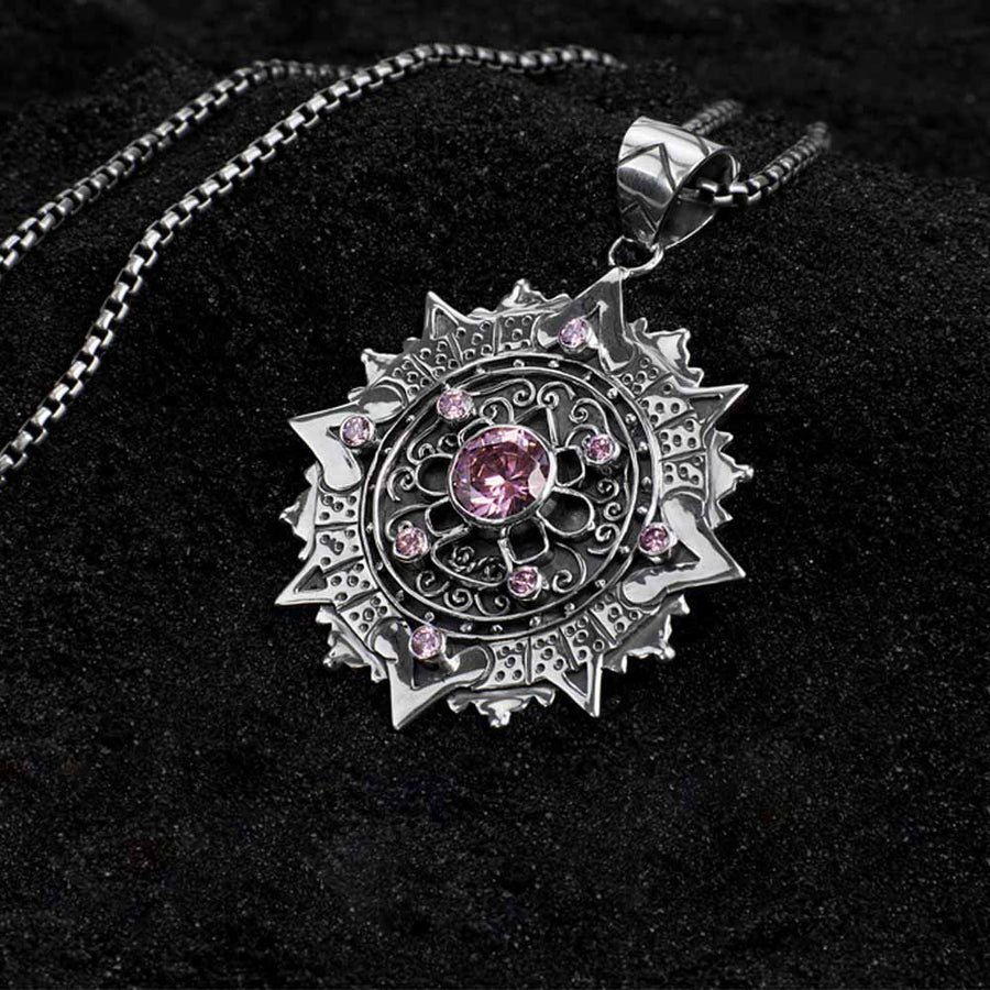 MAYA CALENDAR 925 Pink Zircon Sapphires Necklace