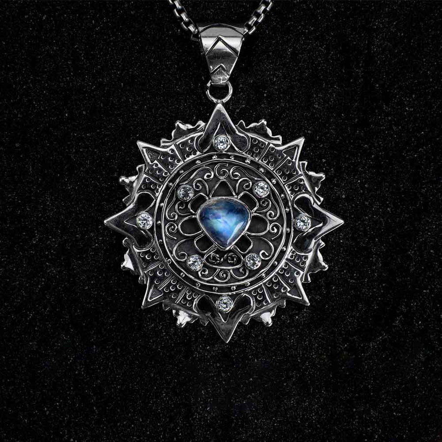 MAYA CALENDAR 925 Moonstone Sapphires Necklace