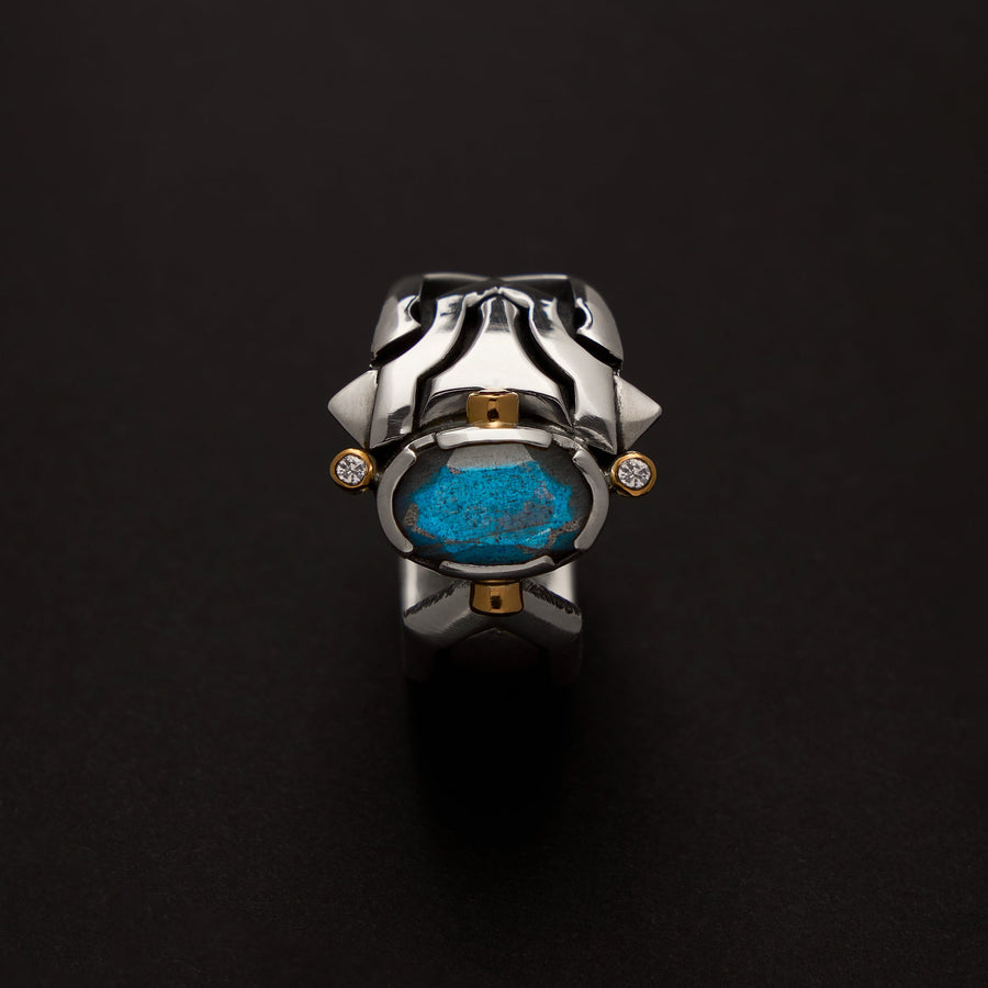 NEUM 925' Gold Labradorite Diamonds Ring