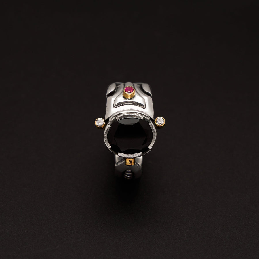 VERRON 925' Gold Obsidian Rubies Ring